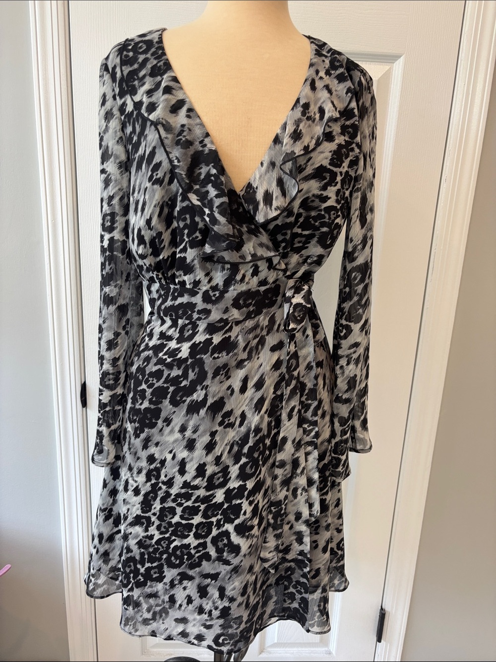 Single Los Angeles Black & Gray Animal Leopard Print Wrap Dress NWT $135 Retail